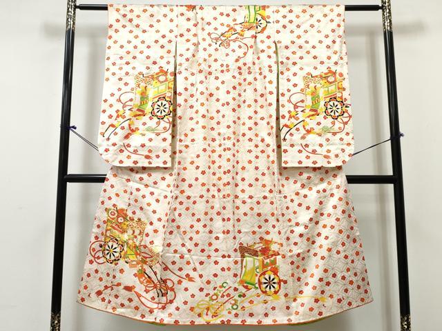平和屋着物[]七五三　女の子　７歳　祝着　四つ身　駒刺繍　御所車花文　金彩　逸品　DABE7364ma｜平和屋