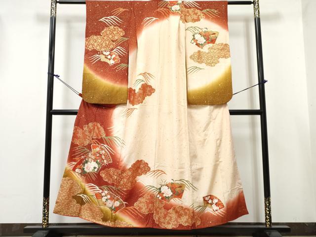 平和屋着物∵女の子 十三参り 子供 祝着 地紙重ね 御所車花文 暈し染め 金彩 逸品 DABE7360ma|平和屋