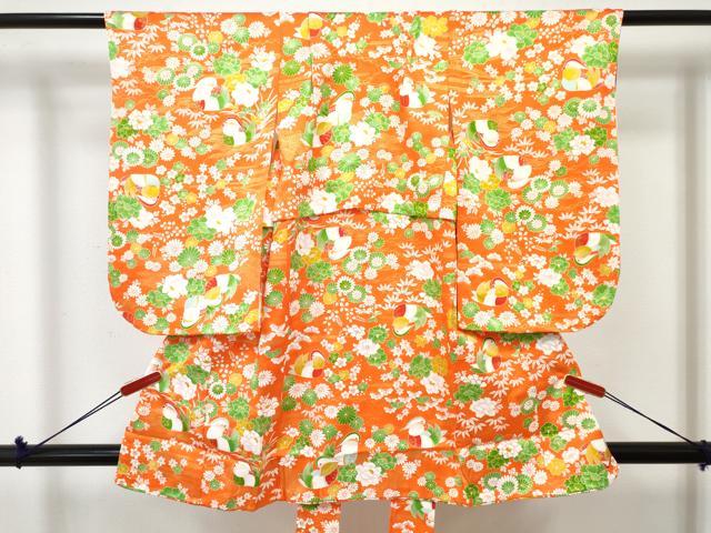 平和屋着物[]七五三　女の子　３歳　祝着　三つ身　鴛鴦花文　金彩　逸品　DABE7367ma｜平和屋