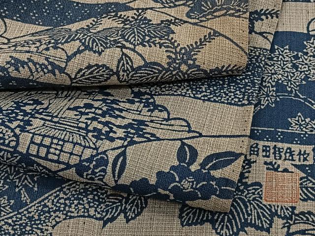 平和屋着物*夏物 本場阿波藍染 角田智造 小紋 紗紬 絵霞風景文 正絹 逸品 CABI3968xi|平和屋