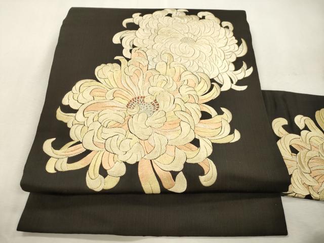 平和屋着物●アンティーク　大正ロマン　九寸名古屋帯　総手刺繍　乱菊　正絹　逸品　CABI7428dy｜平和屋
