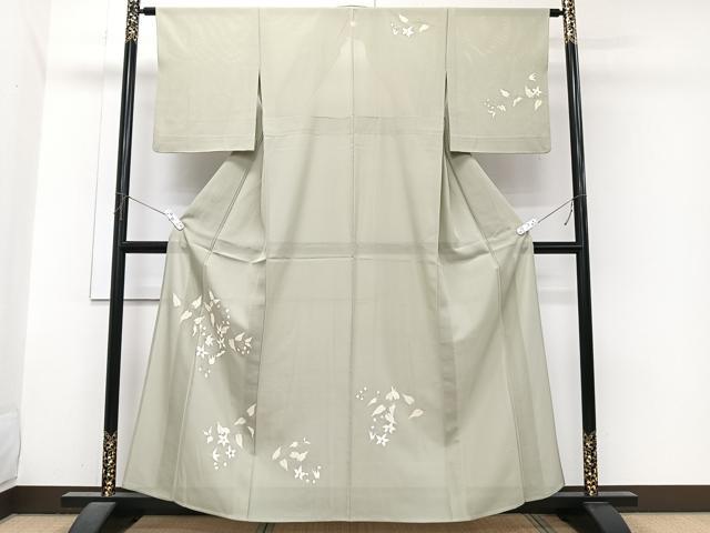 平和屋着物＊夏物　訪問着　絽　駒刺繍　枝草花文　銀彩　三越扱い　正絹　逸品　CABI3989xi｜平和屋