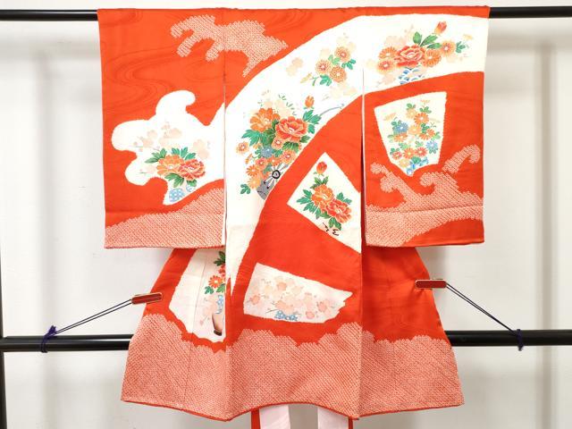 平和屋着物[]お宮参り　女の子　祝着　産着　初着　のしめ　絞り　花車文　逸品　DABE7401ma｜平和屋