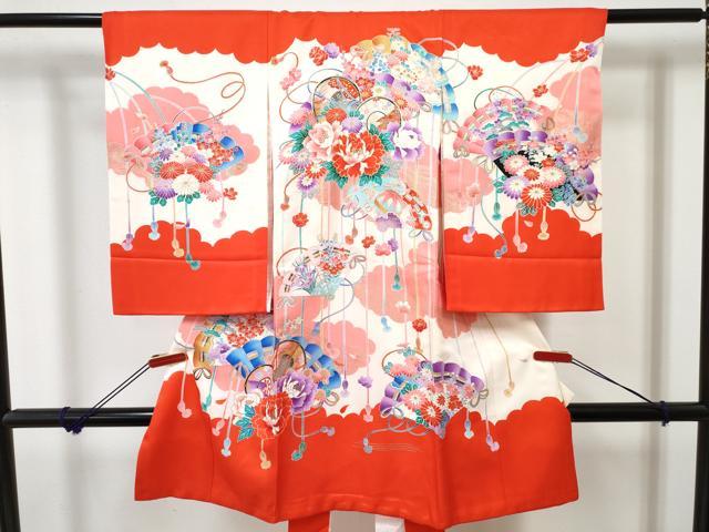 平和屋着物[]お宮参り　女の子　祝着　産着　初着　のしめ　檜扇花文　金彩　逸品　DABE7402ma｜平和屋