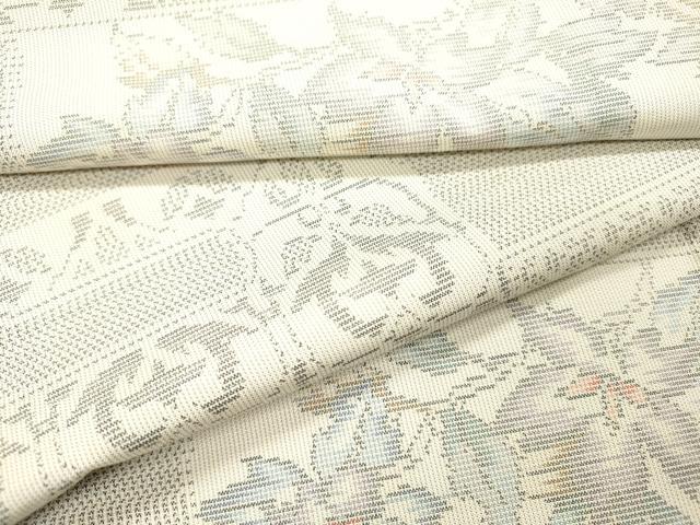平和屋着物▽本場大島紬　単衣　白大島　横段花文　正絹　逸品　DABF2661fe｜平和屋