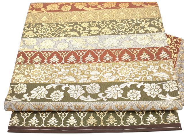 平和屋着物●九寸名古屋帯　横段花唐草文　金糸　正絹　逸品　CABJ5166hy｜平和屋 14,976円