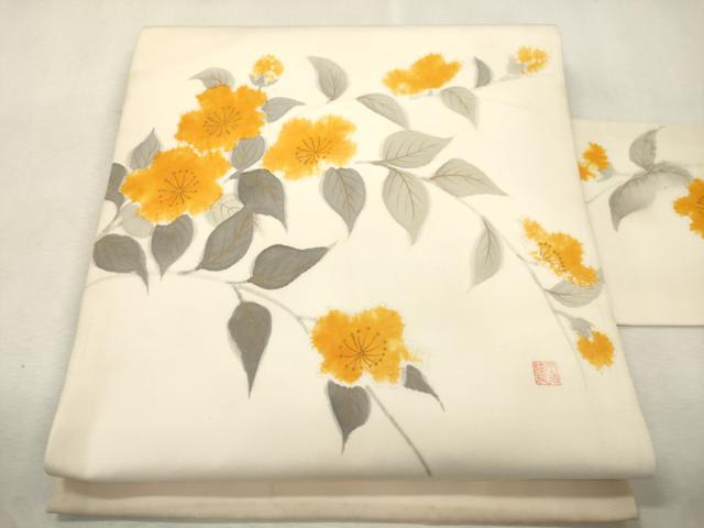 平和屋着物●日本工芸会正会員　絞りの小倉　辻が花の建亮　小倉建亮　塩瀬　九寸名古屋帯　手描き　草花文　正絹　逸品　CABJ2219dy｜平和屋