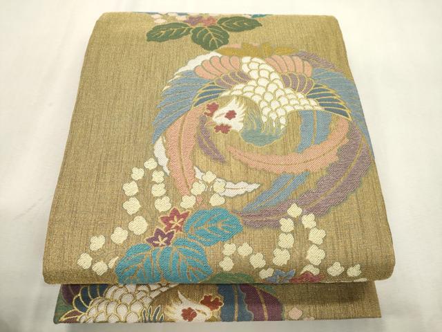平和屋着物●六通柄袋帯　美人画譜　鳳凰桐花丸文　金糸　正絹　逸品　CABJ2280dy｜平和屋