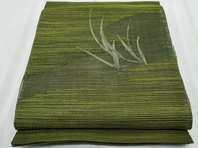 平和屋着物*夏物 八寸名古屋帯 草葉文 銀糸 正絹 逸品 CABJ4590fb|平和屋
