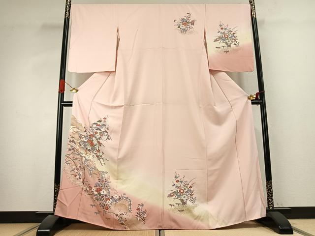 平和屋着物●訪問着　草花文　暈し染め　金彩　正絹　逸品　AABK1078fy｜平和屋