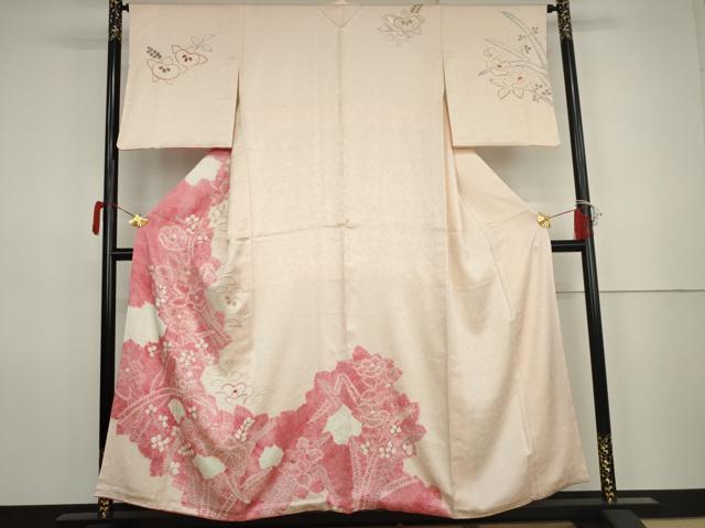 平和屋着物●訪問着　絞り　草花文　暈し染め　金彩　正絹　逸品　AABK1748cs｜平和屋