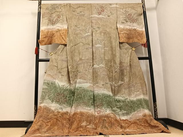 平和屋着物●訪問着　絞り　草花文　暈し染め　上代38万　仮絵羽　正絹　逸品　未使用　AABK3193ph｜平和屋