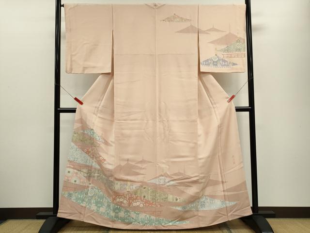 平和屋着物●鎌倉友禅　坂井教人　日本工芸会正会員　訪問着　刺繍　動物風景花文　金彩　正絹　逸品　CABJ2496ze｜平和屋