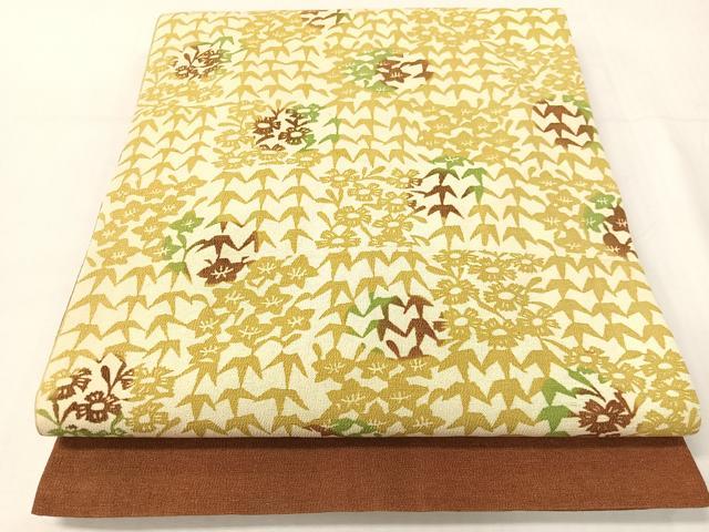 平和屋着物●九寸開き名古屋帯　型染め　市松笹花文　正絹　逸品　CABH4625vp｜平和屋
