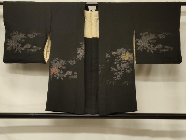 平和屋着物#羽織 寿光織 草花文 黒地 金糸 正絹 逸品 CABG8364in|平和屋