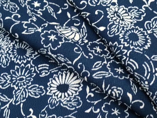 平和屋着物●上質な小紋　型染め　花唐草文　鬼しぼ縮緬　正絹　逸品　CABH3807th｜平和屋