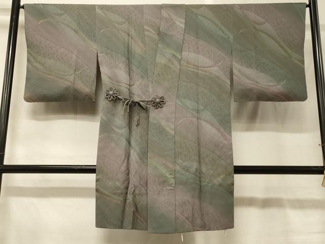 平和屋着物＃道中着　よろけ縞地紋　暈し染め　ロング丈　正絹　逸品　CABG8290in｜平和屋