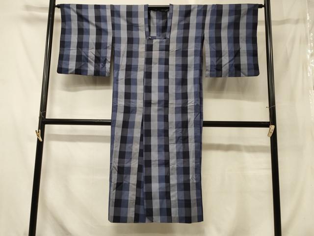 平和屋着物#道行コート お召地 単衣 チェック柄 ロング丈 正絹 逸品 CABG8291in|平和屋