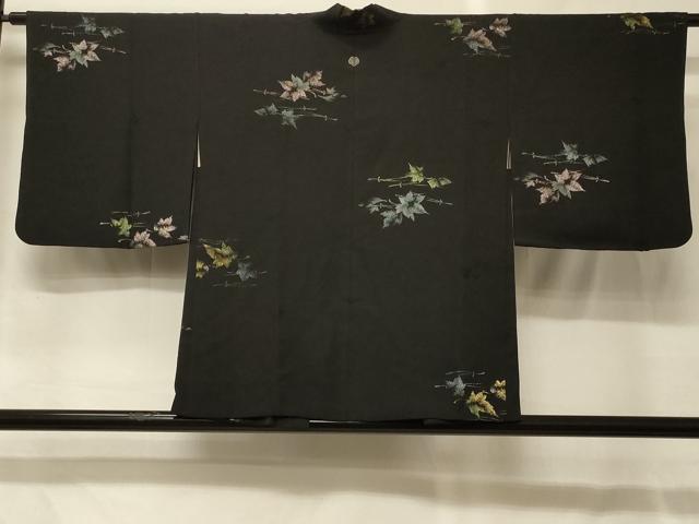 平和屋着物＃羽織　寿光織　秋草文　黒地　金糸　正絹　逸品　CABG8326in｜平和屋