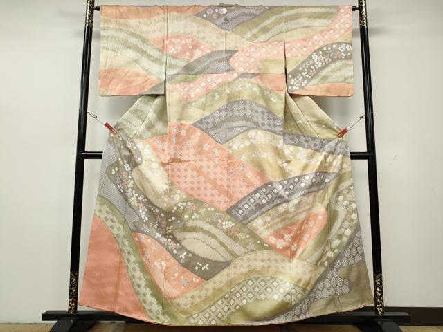 平和屋着物●訪問着　絞り　吉祥花文　金彩　正絹　逸品　CABH2603ut｜平和屋