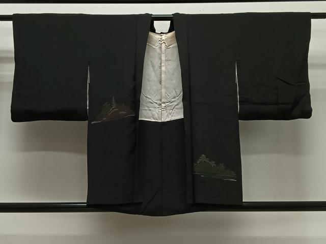平和屋着物#羽織 風景文 黒地 金銀彩 正絹 逸品 CABH3210ua|平和屋