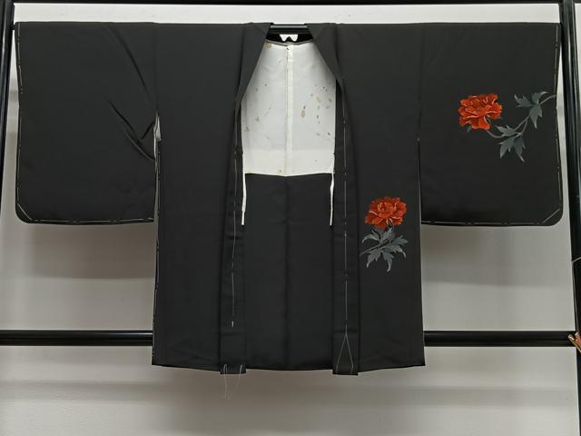 平和屋着物#羽織 作家物 牡丹紋 黒地 正絹 逸品 未使用 CABH3211ua|平和屋