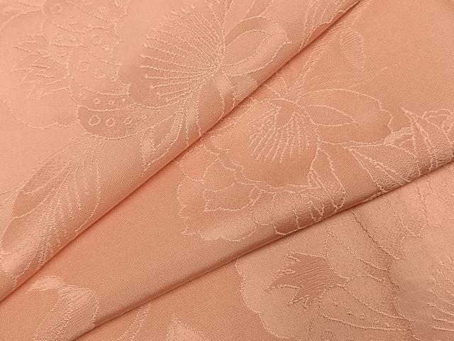 平和屋着物●上質な色無地 草花地紋 珊瑚色 正絹 逸品 AABI9077fy|平和屋