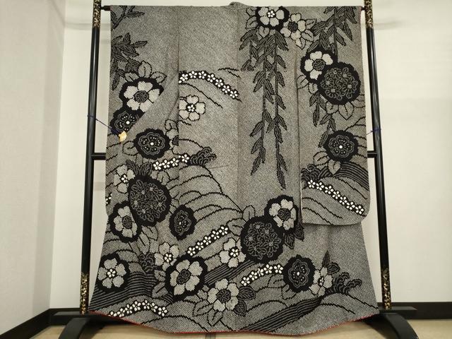 平和屋着物●豪華振袖　総絞り　立波花文　黒地　正絹　逸品　未使用　AABI9661ck｜平和屋