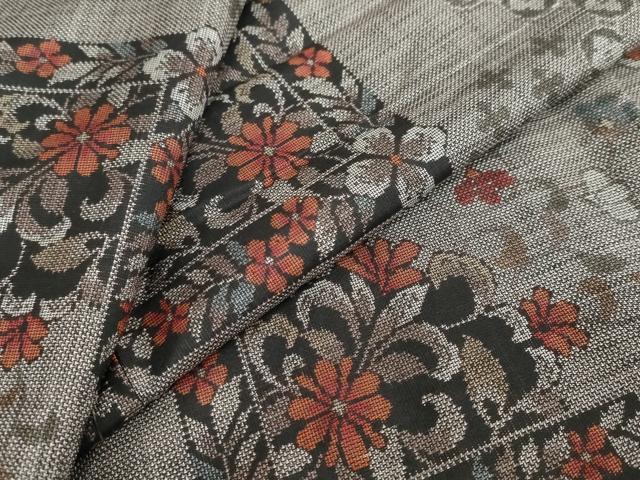 平和屋着物●本場大島紬　9マルキ　草花文　正絹　逸品　DABF1560ud｜平和屋