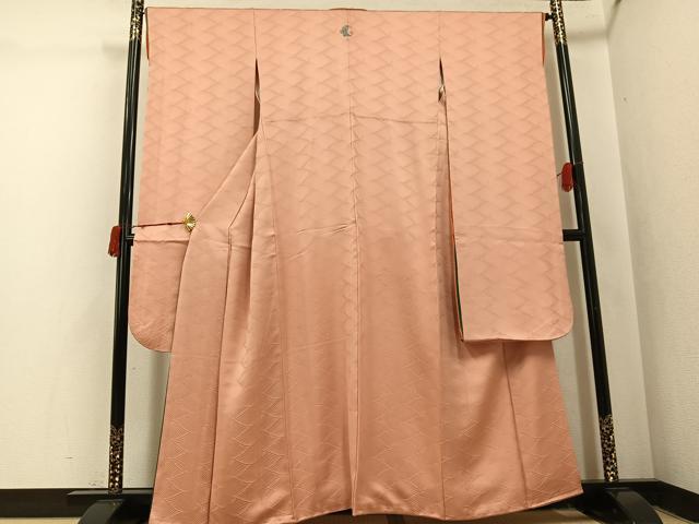 平和屋着物●豪華振袖　色無地　立波地紋　水柿色　正絹　逸品　AABJ0044ph｜平和屋