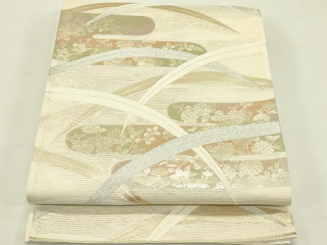 平和屋着物＊夏物　六通柄袋帯　芝草エ霞草花文　金銀糸　正絹　逸品　CABJ1810rv｜平和屋
