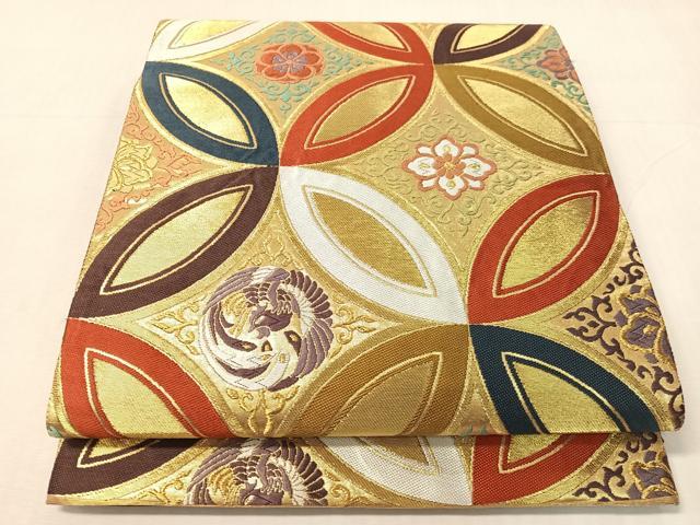 平和屋着物●六通柄袋帯 唐織 彩重ね 有職七宝花文 金糸 正絹 逸品 CABJ0615vp|平和屋