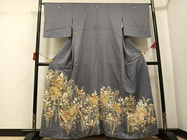 平和屋着物●豪華色留袖 駒刺繍 扇面吉祥草花文 金彩 正絹 逸品 AABJ2941ph|平和屋
