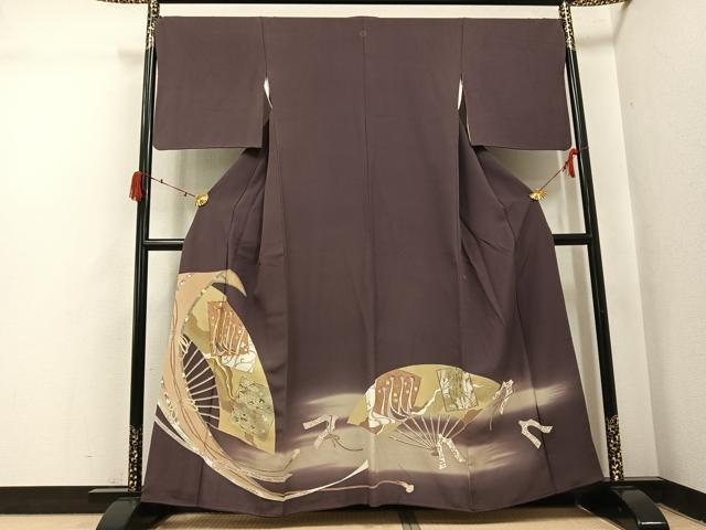 平和屋着物●豪華色留袖 駒刺繍 色紙群鶴扇面草花文 暈し染め 金彩 正絹 逸品 AABJ2963ph|平和屋