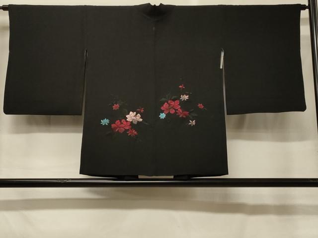 平和屋着物#羽織 総刺繍 草花文 黒地 正絹 逸品 CABG8396in|平和屋