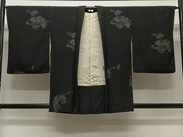 平和屋着物＃羽織　寿光織　枝葉文　黒地　金糸　正絹　逸品　CABH3319ua｜平和屋