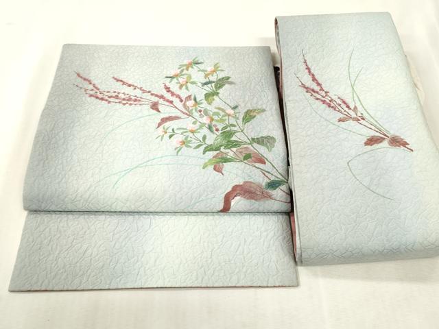 平和屋着物●つけ帯 手描き 和紙 草花文 正絹 逸品 CABH6440dy|平和屋