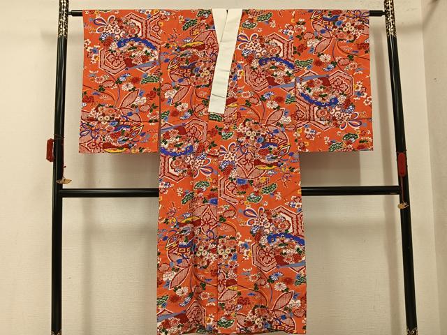 平和屋着物●アンティーク　大正ロマン　長襦袢　袷　貝桶草花文　正絹　逸品　AABJ1390ph｜平和屋