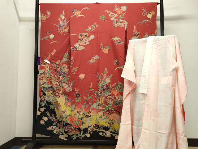 平和屋着物●豪華振袖・長襦袢セット　紅型　鴛鴦花文　暈し染め　正絹　逸品　CABG4561gh｜平和屋