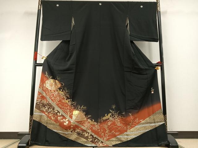 平和屋着物●ブライダルファッションデザイナー・桂由美 黒留袖 扇面花鳥文 金彩 やまと誂製 正絹 逸品 未使用 AABI9201fy|平和屋