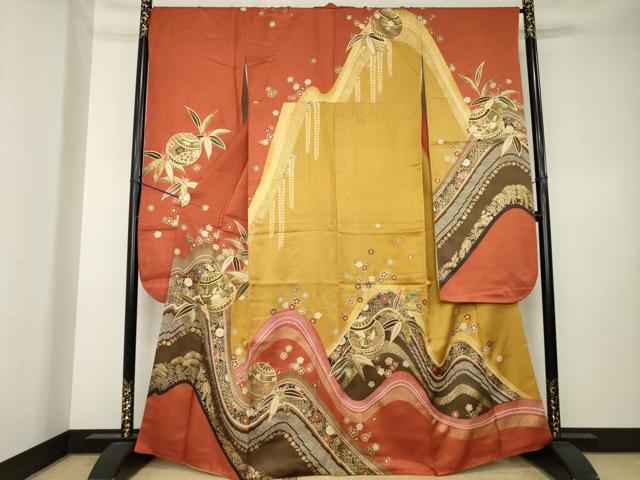 平和屋着物●豪華振袖　駒刺繍　花毬文　鶴　金彩　正絹　逸品　AABK7366ck｜平和屋