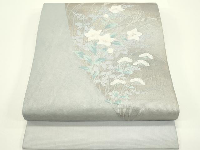 平和屋着物＊夏物　九寸開き名古屋帯　秋草文　銀糸　正絹　逸品　CABJ1989rv｜平和屋