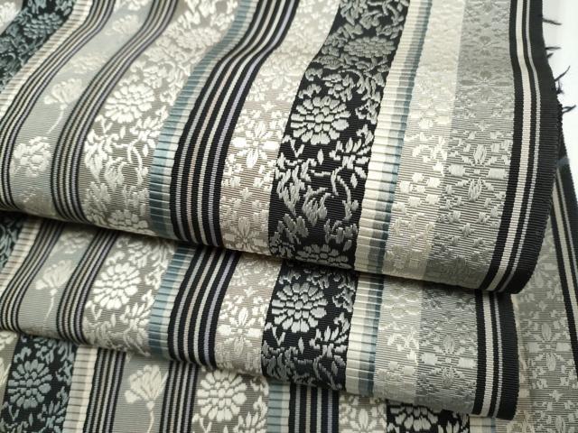 平和屋着物●本場筑前博多織　八寸名古屋帯　菊唐草間道　黒地　正絹　逸品　CABJ8544hy｜平和屋