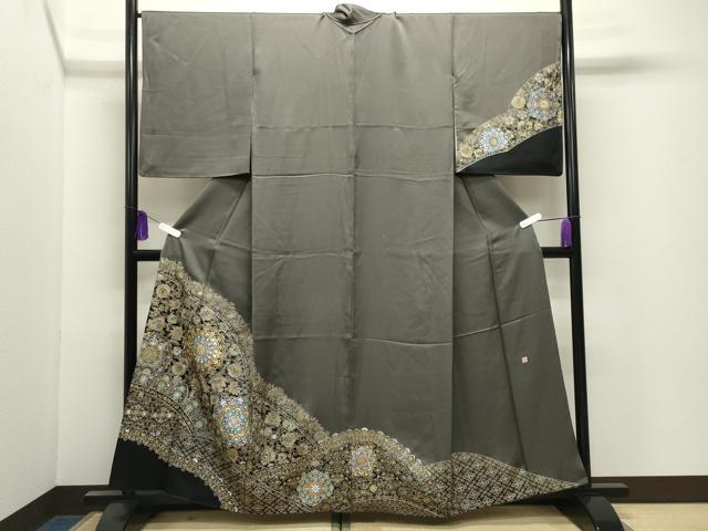 平和屋着物●玉虫金彩　加藤信和　訪問着　更紗花唐草文　黒地　正絹　逸品　CABI0845gh｜平和屋