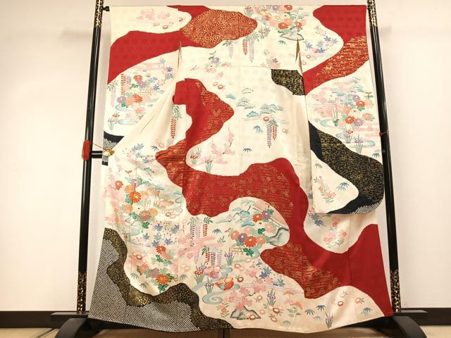 平和屋着物●豪華振袖　駒刺繍　絞り　花鳥文　金彩　正絹　逸品　AABJ4557fy｜平和屋