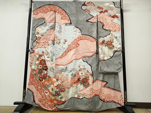 平和屋着物●豪華振袖　絞り　道長花車文　金銀彩　正絹　逸品　CABH9746ut｜平和屋