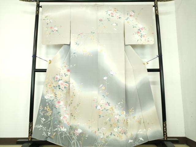 平和屋着物●訪問着　草花文　暈し染め　金銀彩　正絹　逸品　DABG8658ps｜平和屋