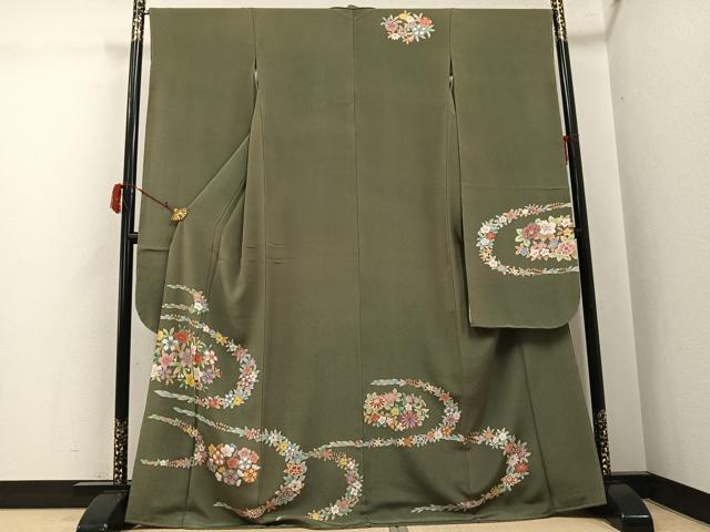 平和屋着物●豪華振袖　草花文　金彩　鬼しぼ縮緬　正絹　逸品　AABJ3021ph｜平和屋