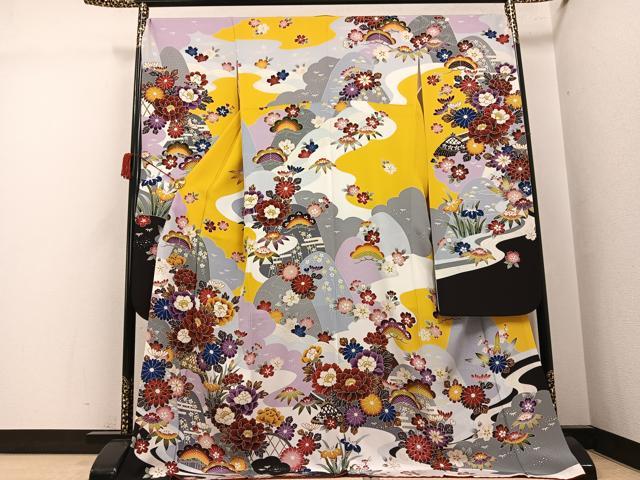 平和屋着物●豪華振袖　紅型　草花文　ロング丈　正絹　逸品　AABJ3029ph｜平和屋