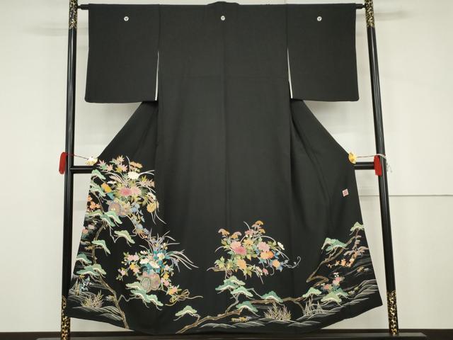 平和屋着物●豪華黒留袖 友禅 作家物 花車文 正絹 逸品 AABJ3224cs|平和屋